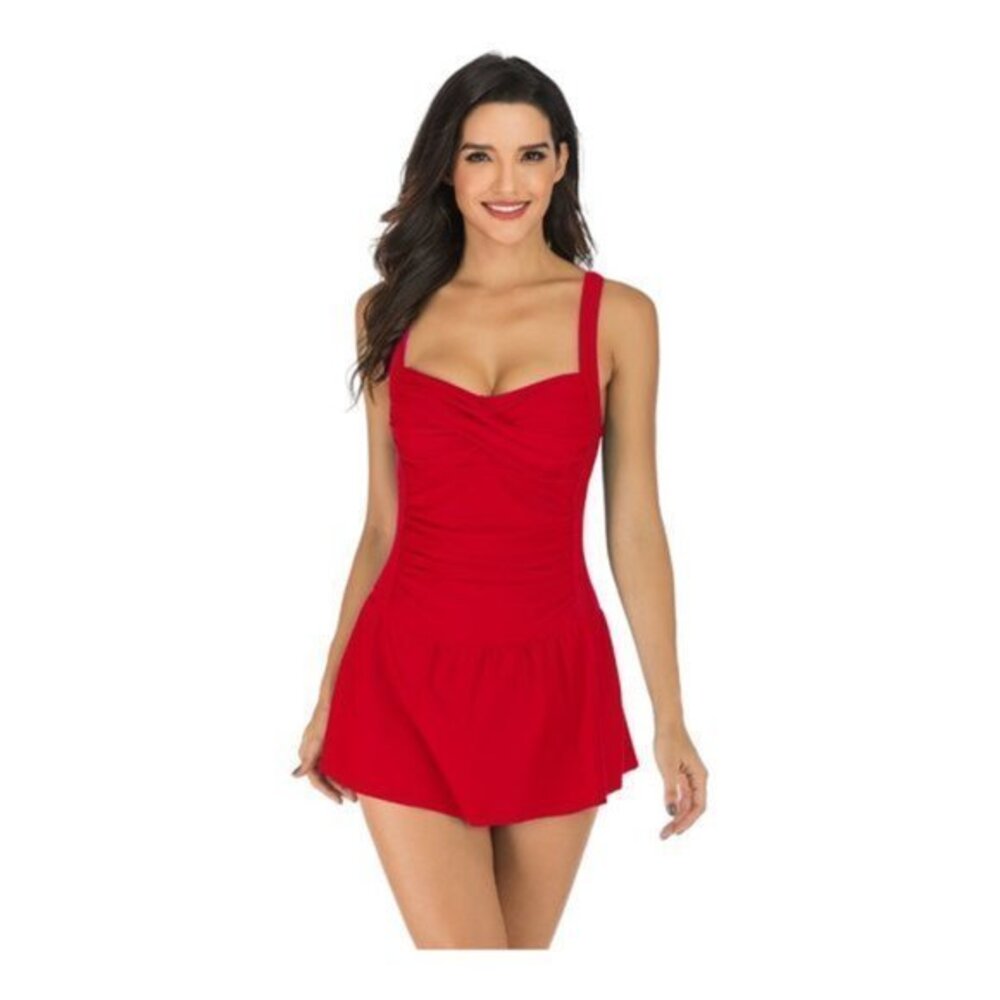 Women's Jantzen Red Swimsuit Ruched Retro Sweetheart Neck Size 8 GUC #1297